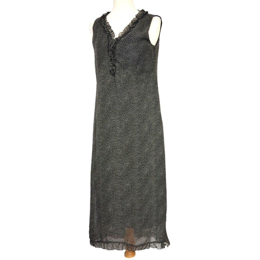Mary McFadden Collection Sz 14 Mini Dot Ruffled Slip Dress Black & White BoHo